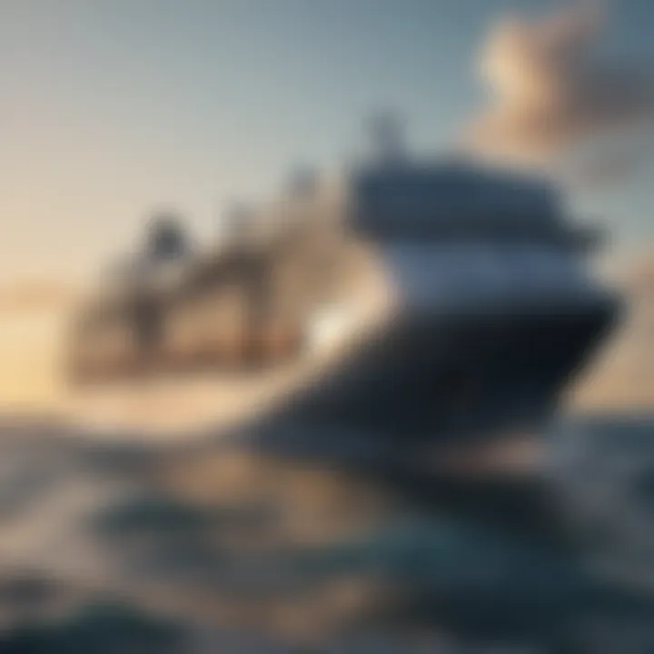 A scenic view of a cruise ship at sea