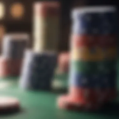 Close-up of poker chips stacked in a strategic manner