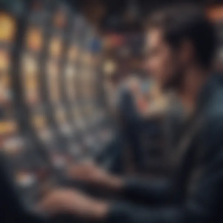 Close-up of a player engaging with a high-tech slot machine interface