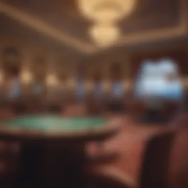 An elegant casino interior showcasing gaming tables and luxurious decor.