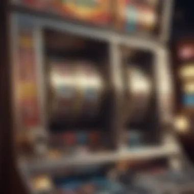 Close-up of a slot machine's reels in motion, capturing the excitement of gameplay.