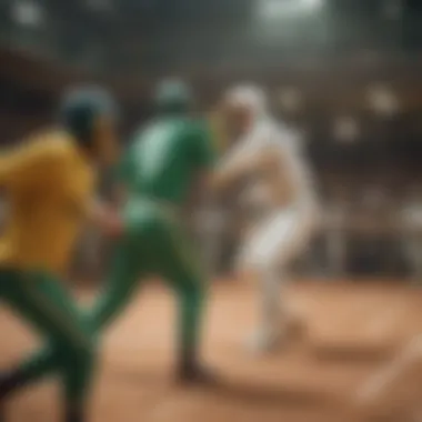 An action shot of players in the midst of a Jai Alai match