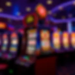 A vibrant slot machine with colorful symbols and jackpot lights