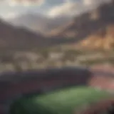 A panoramic view of the Colorado landscape with sports venues in the background