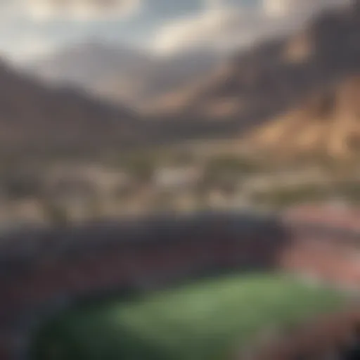 A panoramic view of the Colorado landscape with sports venues in the background