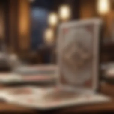 An intricate design of marked cards laid out on a table with soft lighting.