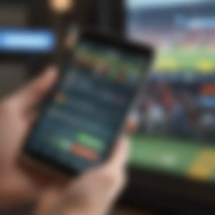 Close-up of a smartphone displaying an online betting app with live odds.