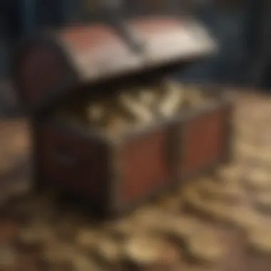 Graphic representation of a treasure chest filled with coins